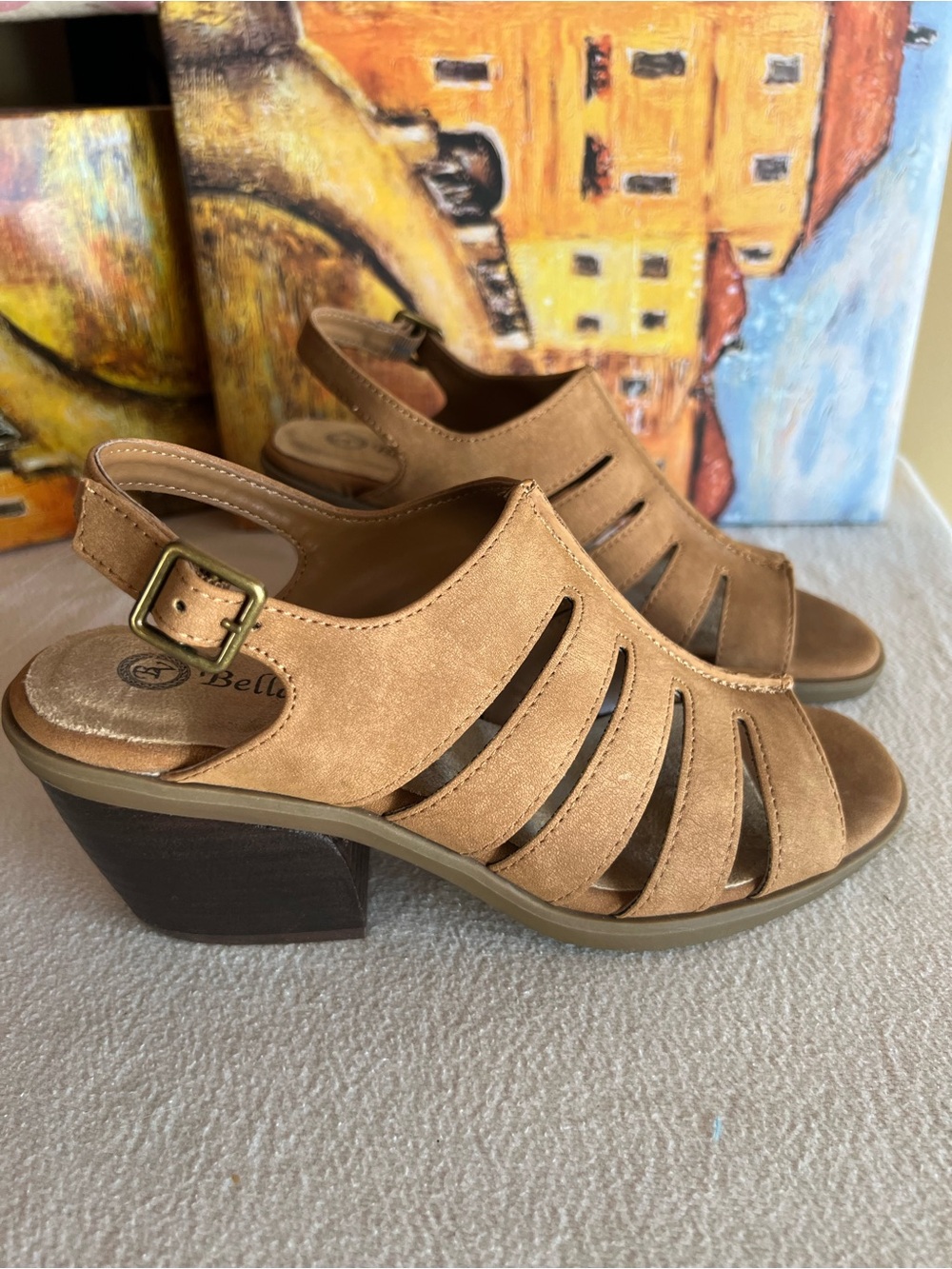 Bella Vita Rhodes Women’s Tan Suede Slingback Block Heel Sandals